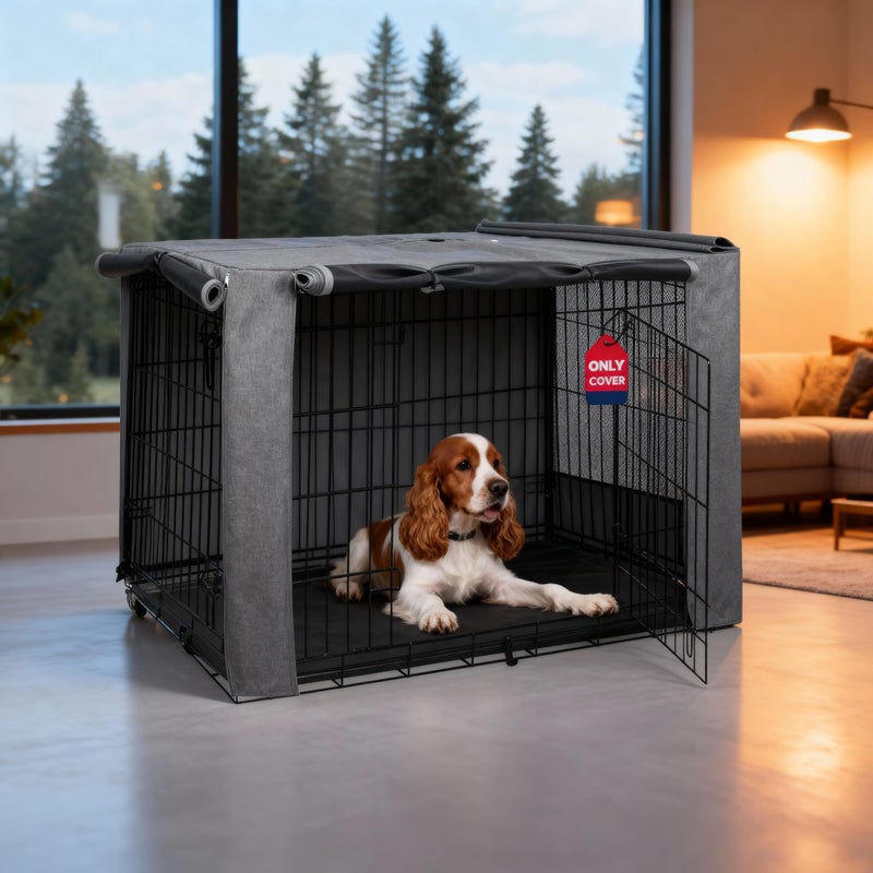 HiCaptain Breathable Dog Crate Cover 48 Inch, Durable Heavy Duty Kennel Cover, Dual Zippered Panels, Windproof Waterproof UV-Resistant(Grey) - Image 1